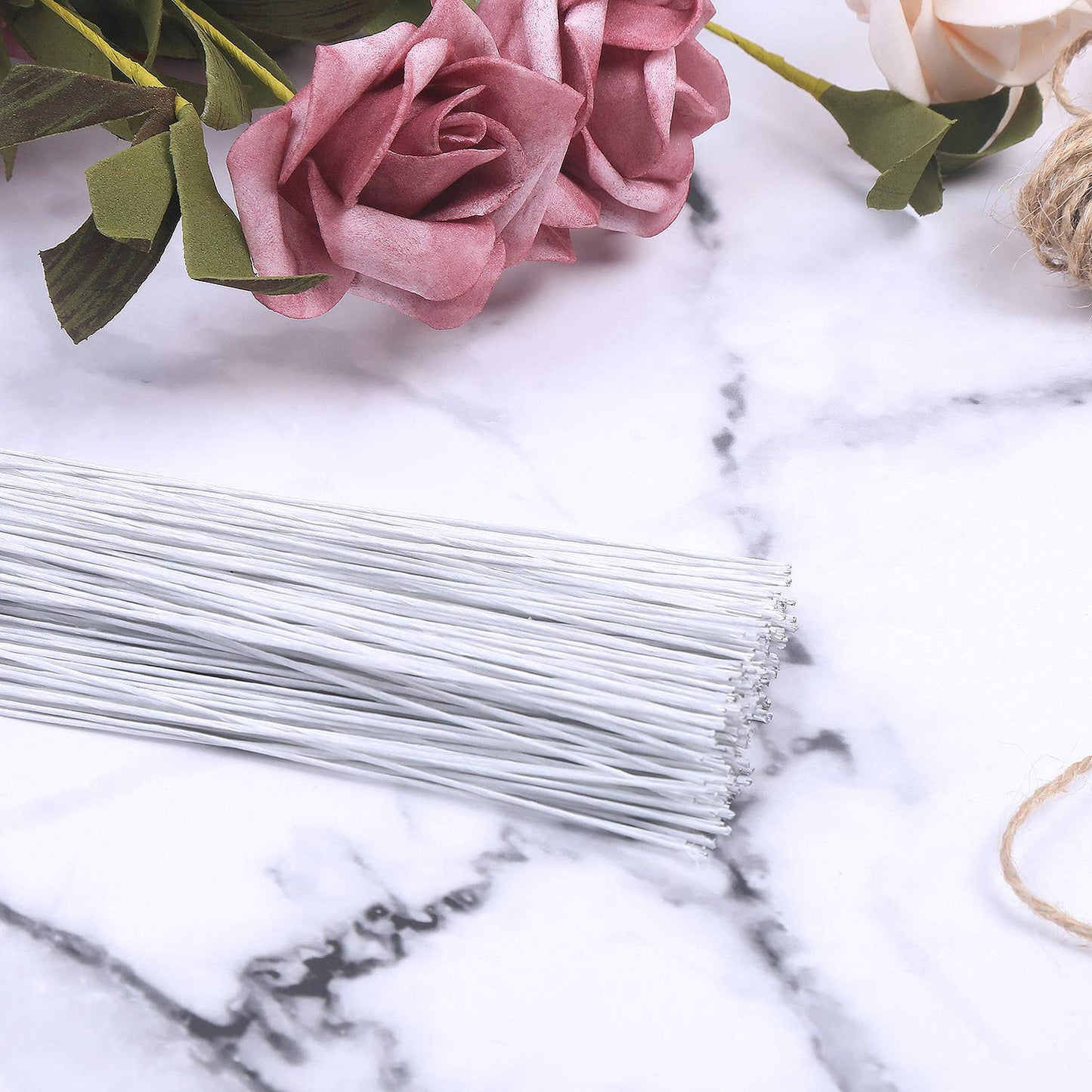 CCINEE 22 Gauge White Floral Wire Stem for Flower Arrangement Craft Supply,16 Inch,150PCS