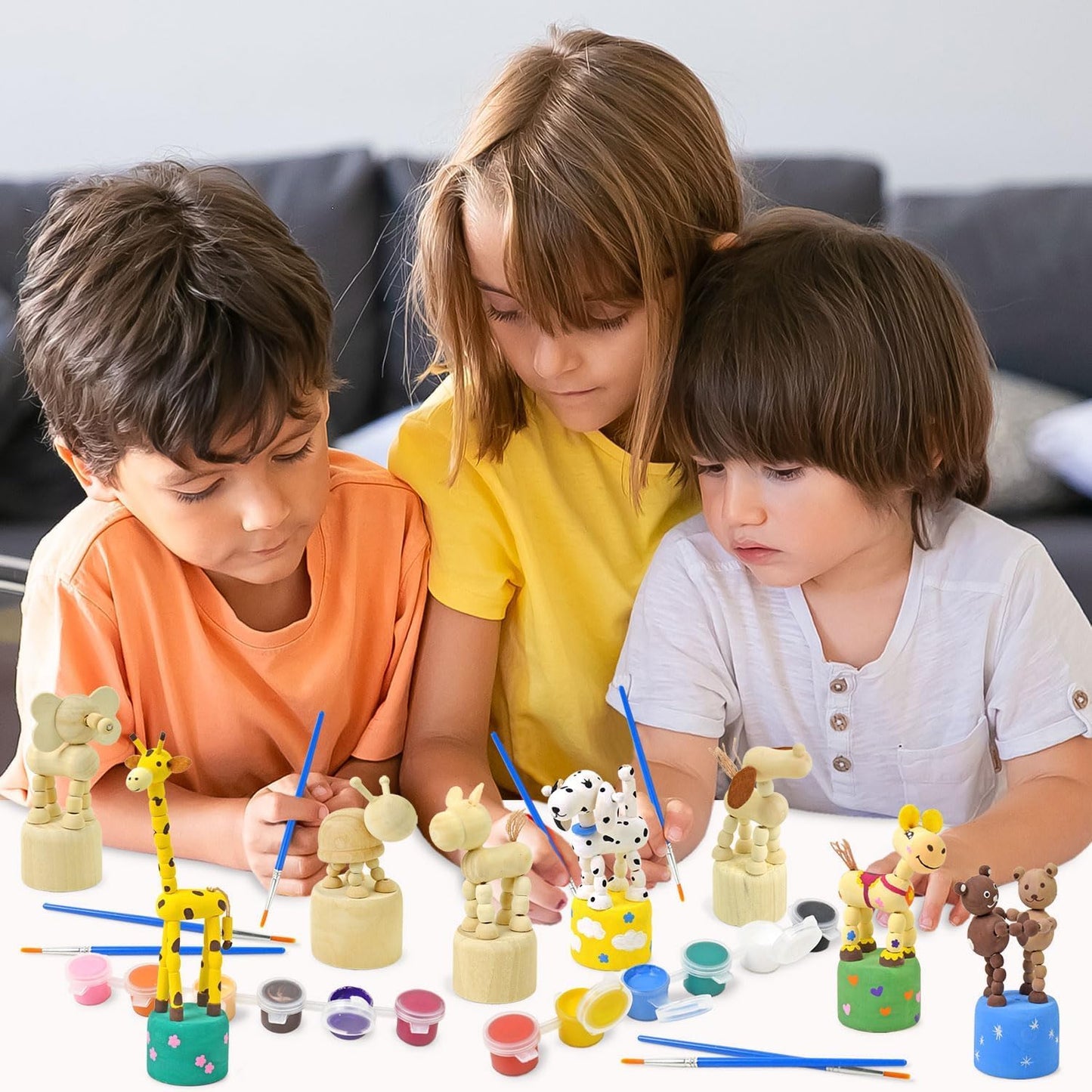 Vileafy Crafts for Kids, Painting Kits for Kids Ages 4-8 with Paints & 8 Brushes, DIY Arts and Crafts for Boys and Girls, Unfinished Wood Figures for Painting Party Favors