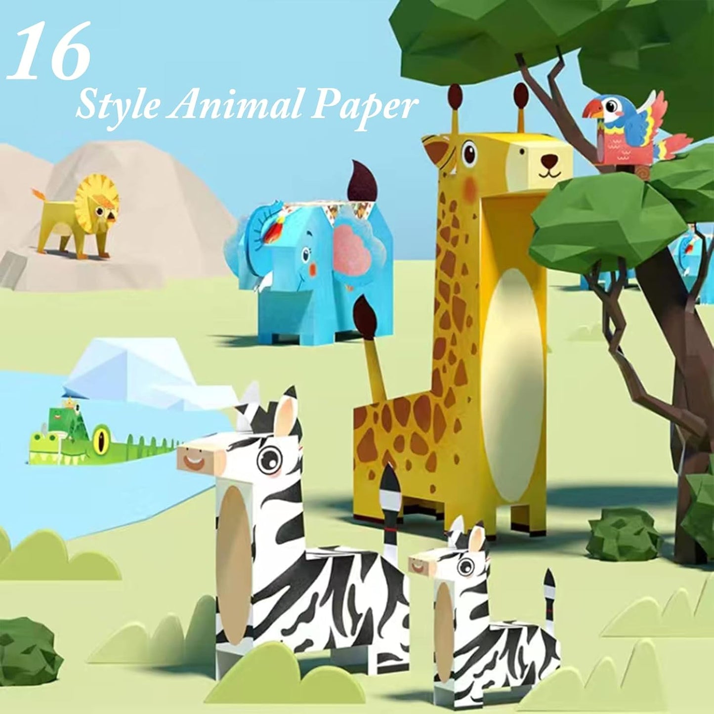 MIREONETRY Origami Kit for Kids Ages 6+,16 Style 3D Animal Origami Paper Kit,Easy Origami Paper Art for Beginners Kids Adults,Gifts for Boys&Girls