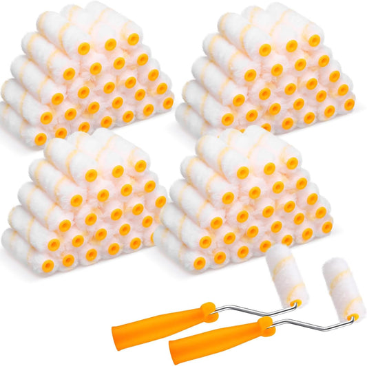 Leumoi 160 Pcs 4 Inch Paint Roller Covers with 2 Holder Microfiber Mini Small Paint Roller Kit for Painting Walls House Home