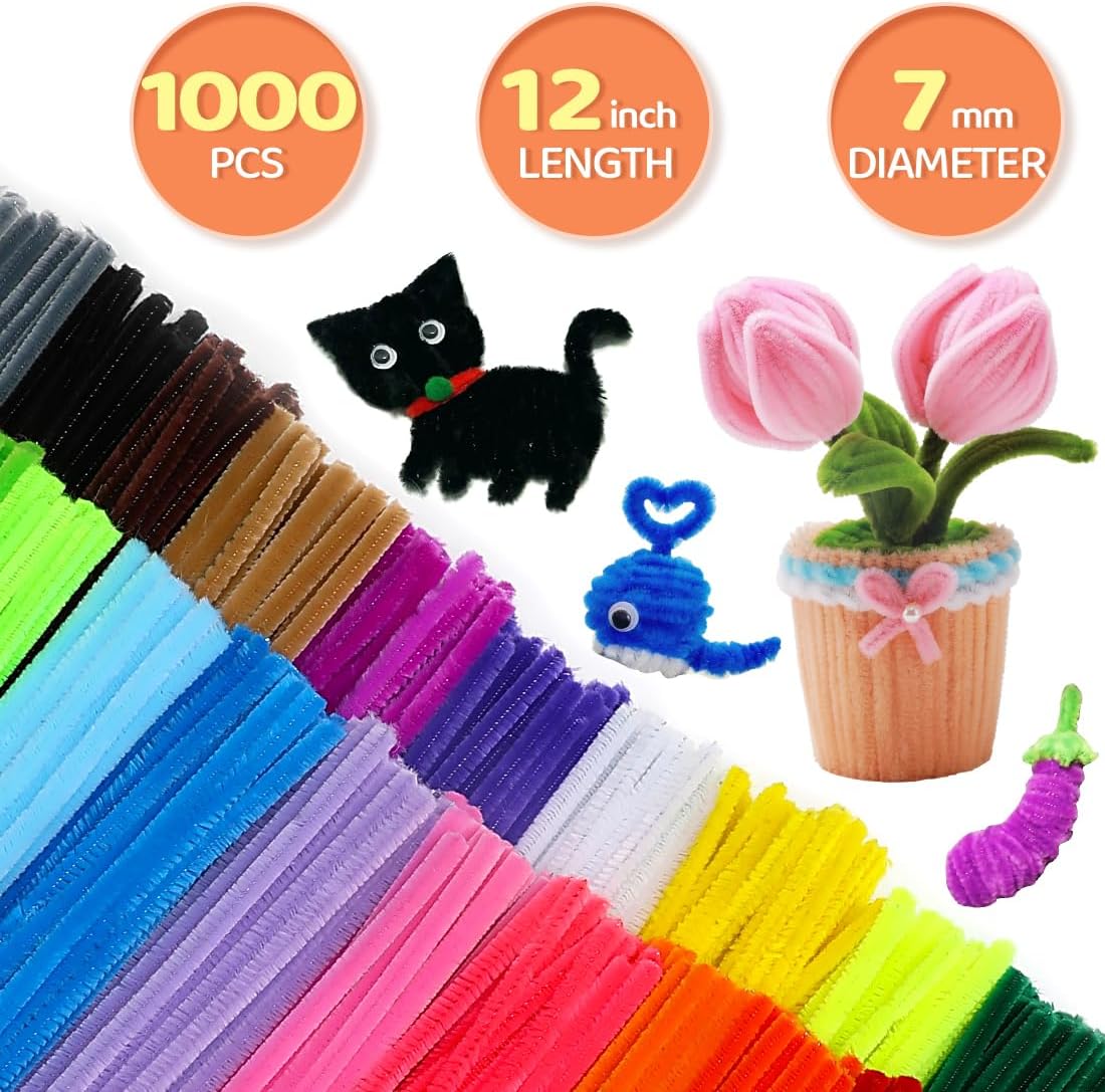 GAGANIU 1000pcs Pipe Cleaners, Pipe Cleaners for Crafts, Craft Supplies Multicolor Chenille Stems for Art&Craft Christmas DIY Projects(Brown)