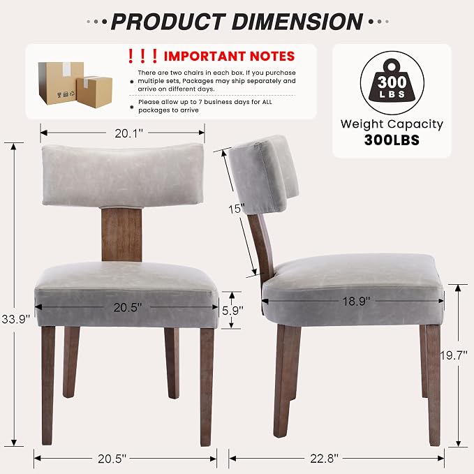 HNY Mid Century Modern Dining Chairs Set of 2, Farmhouse PU Leather Upholstered - Image 2