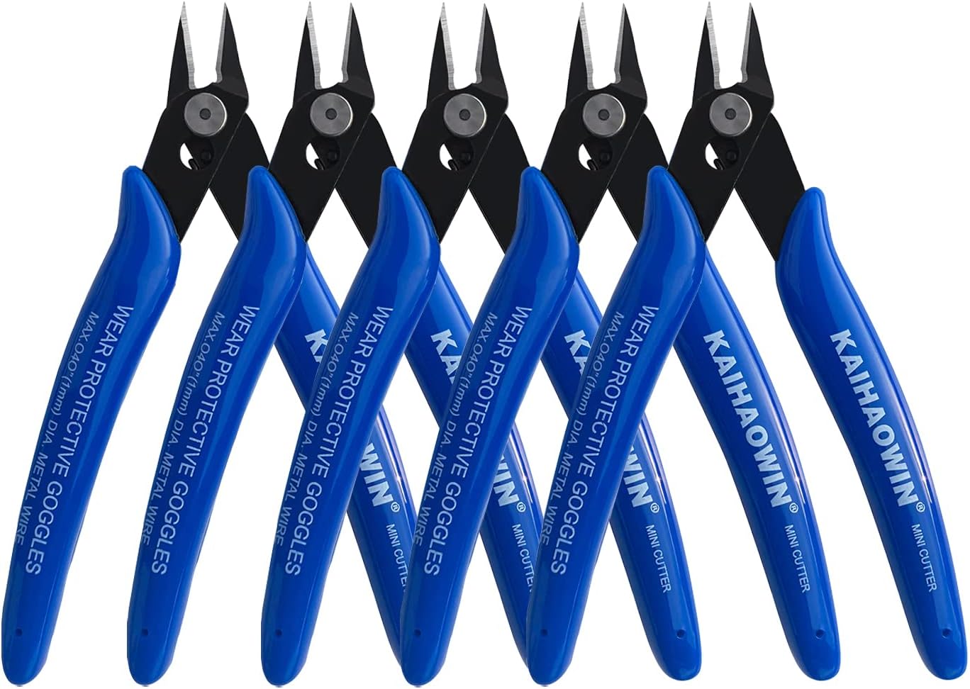 KAIHAOWIN Micro Wire Cutters with Spring, 5 Pack, 5 inch Precision Mini Flush Cutters Bulk, Nippers, Flush Cutting Pliers, Wire Snips, Small Side Cutters for Electronics Crafts Jewelry-Blue