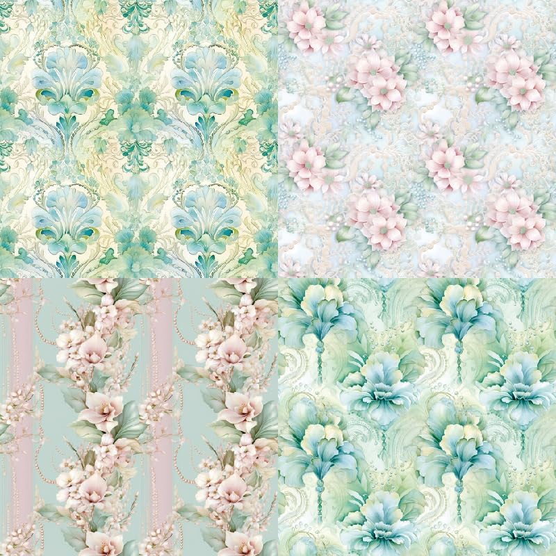 Vintage Green Floral Scrapbook Paper Pad Color Patterned Paper 6×6,24 Sheets Single-Sided Flower Scrapbooking CardStock Papers Pad for Holiday Cardmaking DIY Origami Journaling.