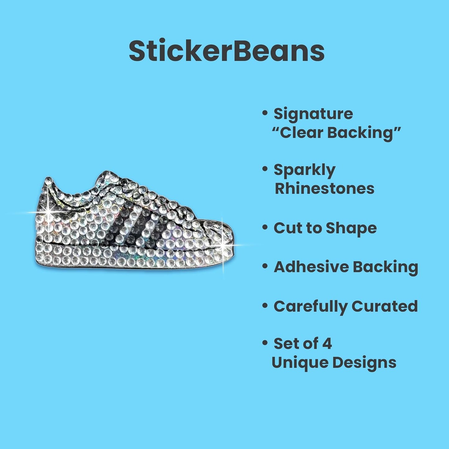 StickerBeans® Rhinestone Stickers - White Spirit 4-Pack, 2” x 2” Each, Unique Sparkly Cut-to-Shape for Collecting, Trading, Decorating Laptops, Phone Cases, Scrapbooks, for Kids, Teens, & Adults