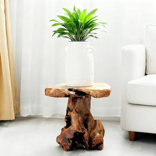13.8" Cedar Stump Stool, Natural Wooden Side Table, Plant Stool, Live Edge - Image 2