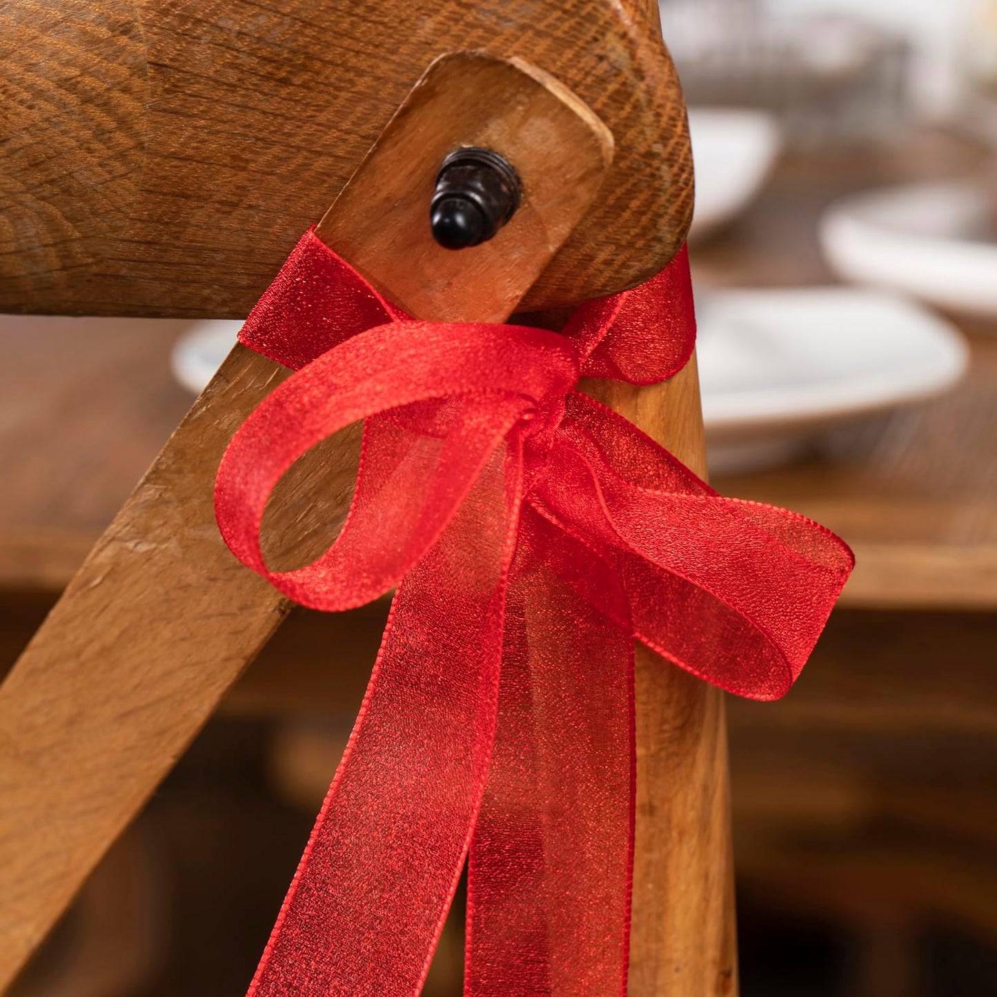 1 Inch Wide Sheer Chiffon Ribbon - Pearl Silk Woven Ribbon Suitable for Gift Wrapping, Wedding Decor, Home Decor, Girl Hair Accessories Handmade DIY (25 Yards/roll) (Red)