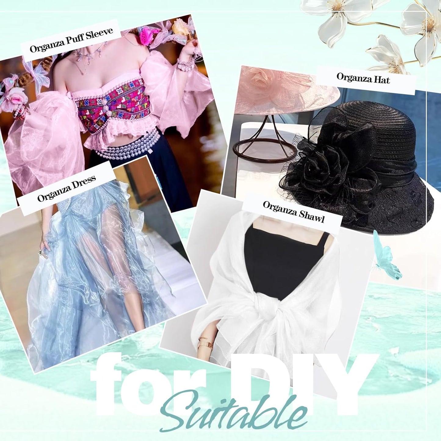 VACVELT Sheer Organza Fabric by The Yard, 60 Inch Wide Black Organza Fabric Bolt Bridal Sheer Tulle Fabric, Silk Organza Fabric Roll for Wedding Party Decorations Backdrop Curtain (1 Yard)