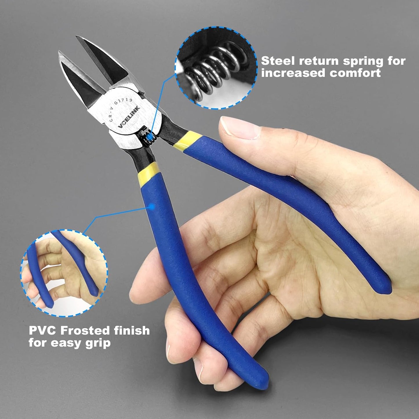 VCELINK Wire Cutters, 6-inch Side Cutter, CR-V Small Flush Cutter, 2 Pack Professional Small Wire Cutter with Spring-loaded for Artificial Flowers, Floral, Jewellery Making, and DIY Model Making