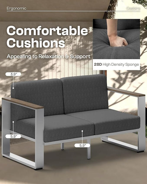 2 Pieces Outdoor Aluminum Armchair, Modern Patio Patio Furniture - Image 2