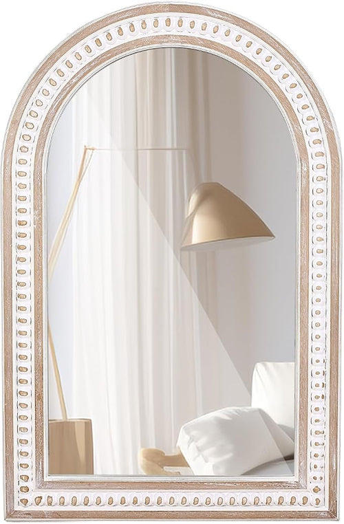 36x24 Inch Boho Beaded Arched Wall Mirror by DecointoWallDecor