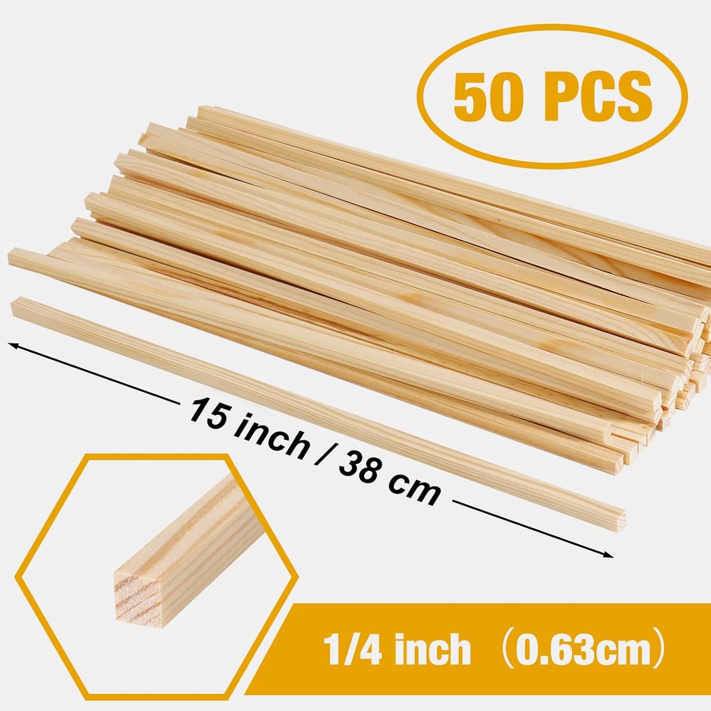 Square Wooden Dowels for Crafts 3/8" x 15", 25 PCS Square Wooden Sticks for Crafts, Wood Dowel Rods, Unfinished Pine Hard Wood Sticks for Crafting, Woodworking, Models Making, Dollhouses Miniatures
