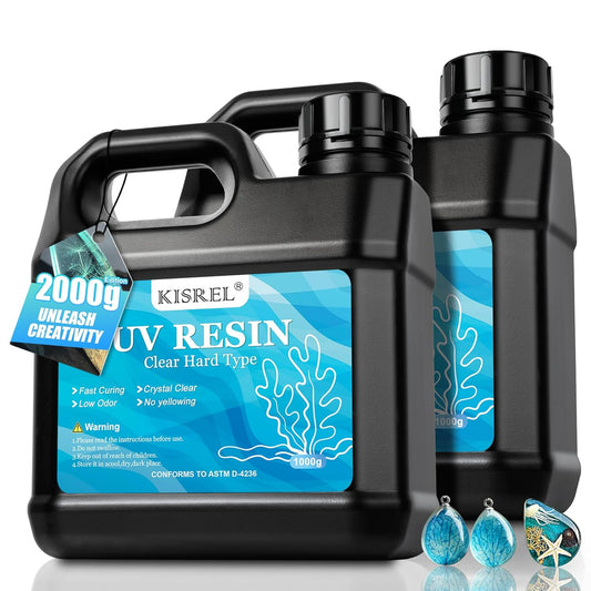 KISREL UV Resin 2000g - Upgraded UV Resin Kit, Hard Type Crystal Clear Ultraviolet Curing UV Epoxy Resin for Craft Jewelry Making