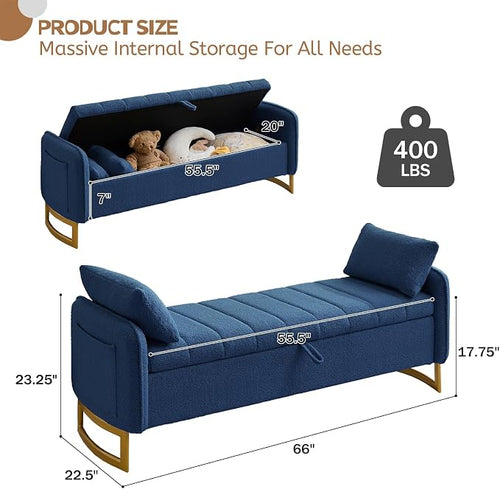 66'' King Size Storage Bench for Bedroom, Teddy Boucle End of Bed Benches for - Image 2