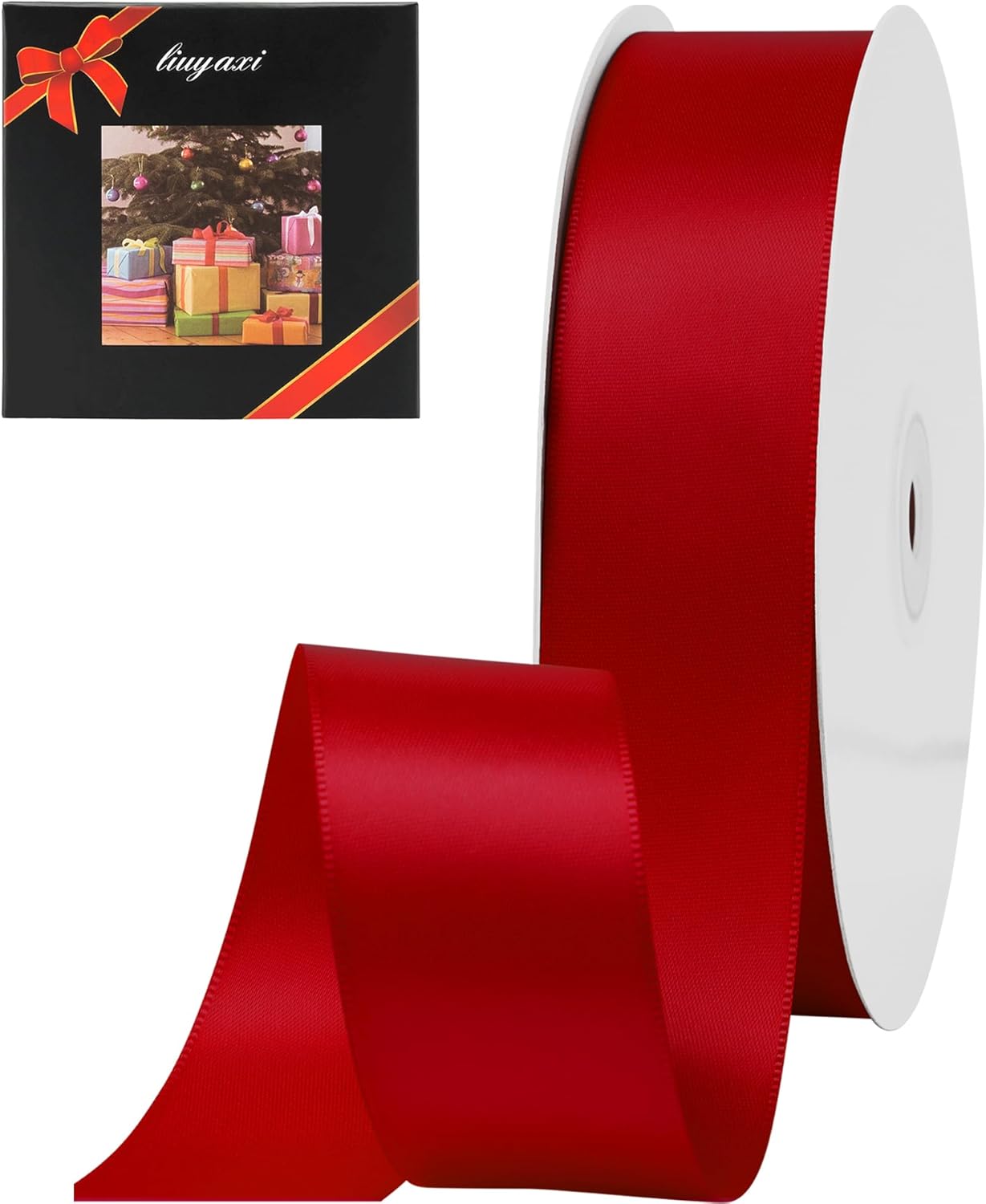 LIUYAXI Red Double Faced Satin Ribbon, 1-1/2" X Continuous 25 Yards, Ribbons Perfect for Gift Wrapping Wedding Bouquet Decor DIY Craft Bow Making & Other Projects