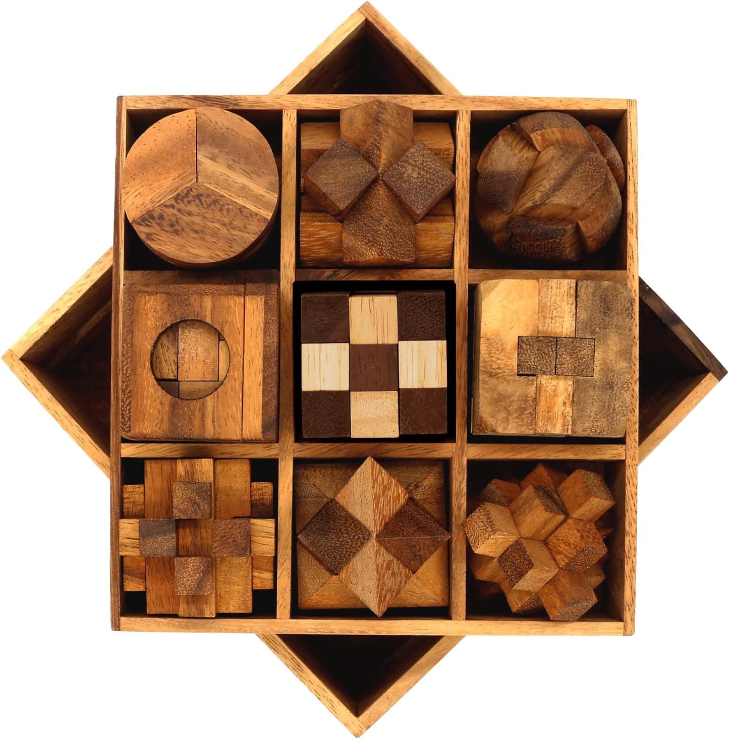 BSIRI 9 in 1 Wooden Brain Teaser Puzzles for Adults Teens and Kids Box Set for All Ages Wood Hard Level 10 Impossible Mind Wood Brain Teaser Games 3D Hand Puzzle Sets for Decoration and Mini Toys