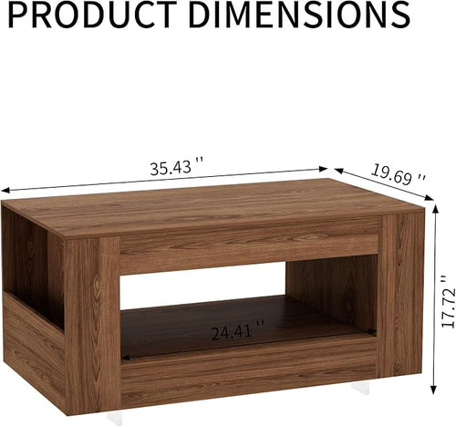 35" Wood Coffee Table for Living Room, Sides Storage - Image 2