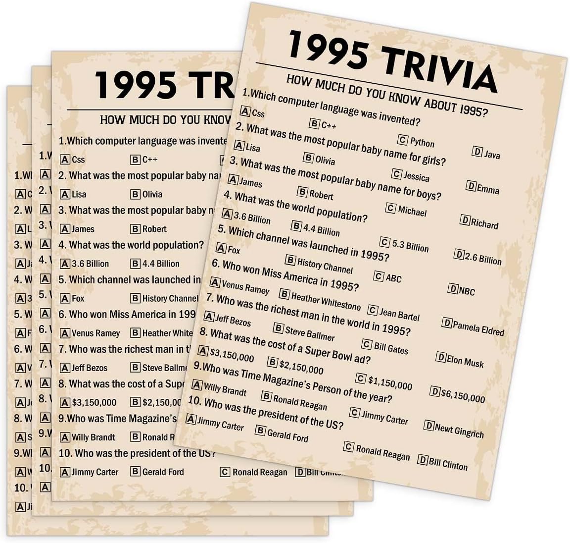 QUPT 30th Birthday Party Games, 1995 Trivia Games, Birthday Party Supplies for Adults, Fun 1995s Party Game，Pack of 30 Cards