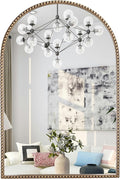 Antique Gold Arched Wall Mirror 20"x30", Ornate Beaded Metal Frame Bathroom by Wemily