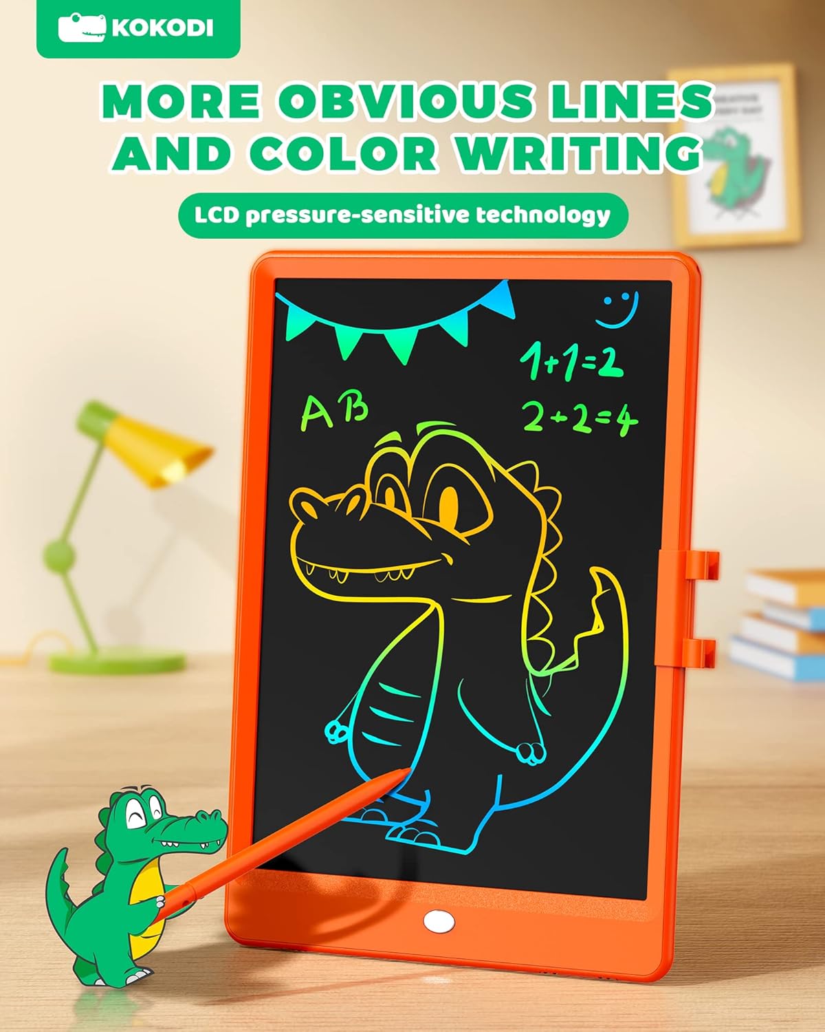 KOKODI LCD Writing Tablet, 10 Inch Colorful Doodle Board Drawing Tablet, Erasable Reusable Electronic Drawing Pads, Educational and Learning Toy for 3-6 Years Old Boy and Girls