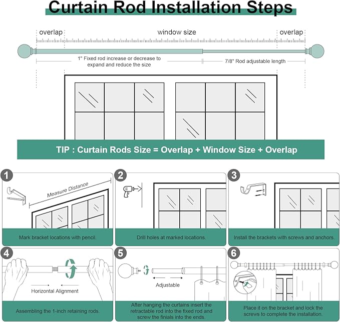 QDWIS 2 Pack Silver Curtain Rods - Image 7