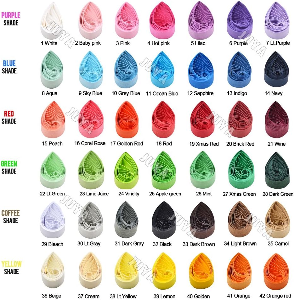 JUYA Single Color Paper Quilling Strips Set 42 Colors 100 Strips per Pack 2/3/5/7/10 mm Width Available 42 colors, width 3 mm (0.12 in)
