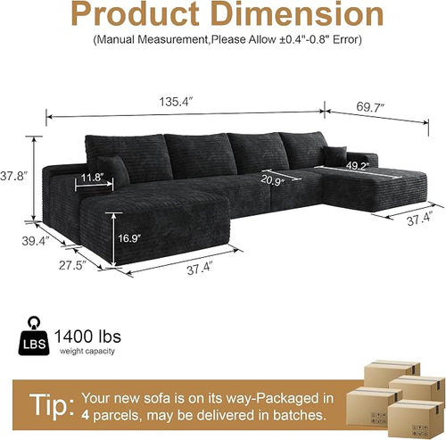 136" Sectional Couches for Living Room Cloud Couch Sofa - Image 2