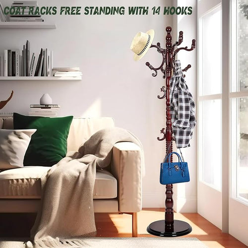 73" Wooden Coat Rack Stand, Coat Racks Freestanding - Image 2