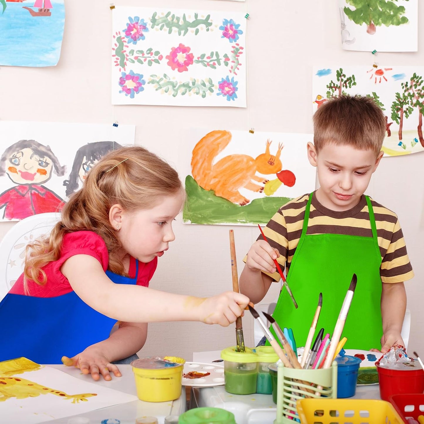 NACHLYNN 10/20/30 Pcs Kids Painting Apron Kid Art Aprons Toddler Paint Apron Smock with 2 Pockets for Cooking Painting Craft