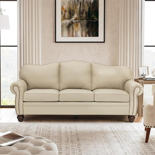 81" Genuine Leather Sofa, Classic 3-Seater Couchs by Thesupportyouneed