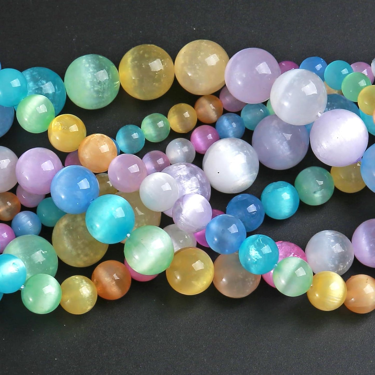 8MM 90pcs Mixed Color Selenite Gypsum Beads Natural Stone Round Loose Beads for Jewelry Making DIY Bracelet Necklace 2 Strands 32"
