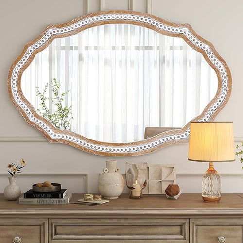 24x35 Inch Wooden Oval Mirror for Bathroom Over Sink, Rustic Farmhouse - Image 2