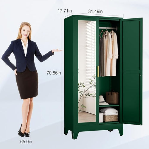 71" Metal Armoire Wardrobe Closet, Steel Clothing Storage Cabinet - Image 2