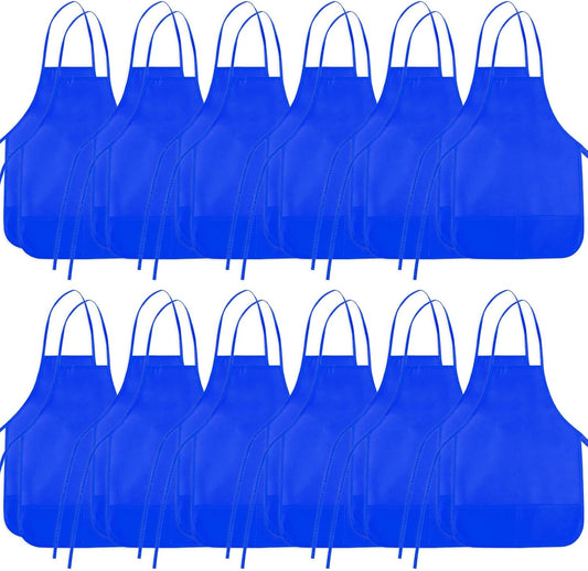 24 Pieces Blue Kids Painting Aprons Kids Art Aprons with 2 Roomy Pockets Kids Aprons for Art Painting Activity Kitchen Crafts