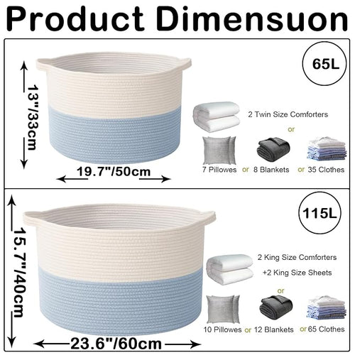 115L Extra Large Woven Cotton Rope Blanket Basket - Image 2