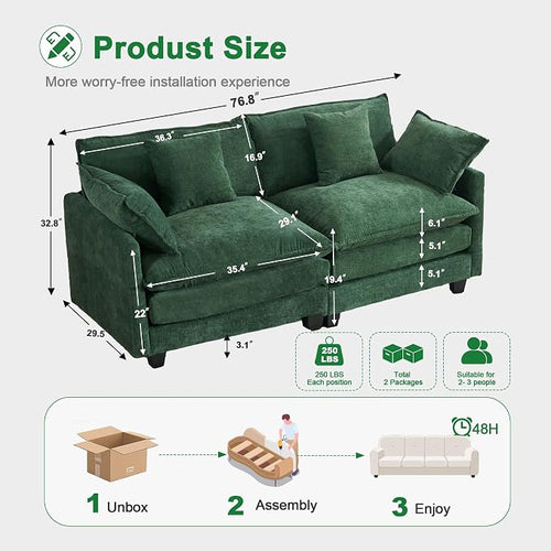 77" Cloud Chenille Sofa Set - Image 2