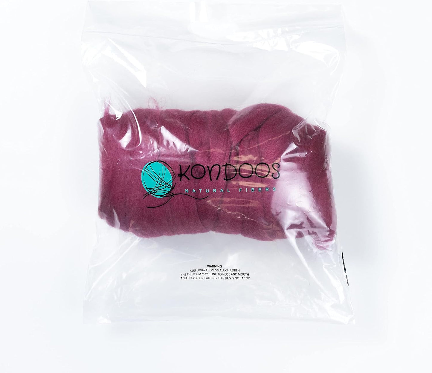 Kondoos Colored Natural Wool roving, 1 lb. Best Wool for Needle Felting, Wet Felting, handcrafts and Spinning. (Red Wine, 1 lb)