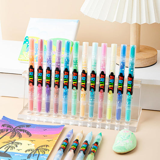 96 Colors Paint Markers, Dual-Color Acrylic Pens with Brush Tips, Double Tipped for Rocks & Art Supplies (48pcs/96colors)