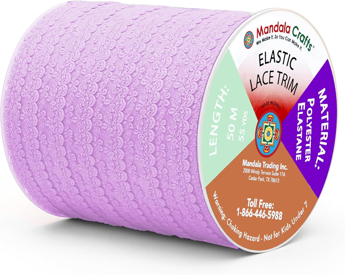 Mandala Crafts Lilac Stretch Lace Soft Elastic Trim Roll - 55 Yards 1 Inch Wide Stretchy Frilly Picot Ribbon for Sewing Lingerie, Headbands, Underwear, and Crafts