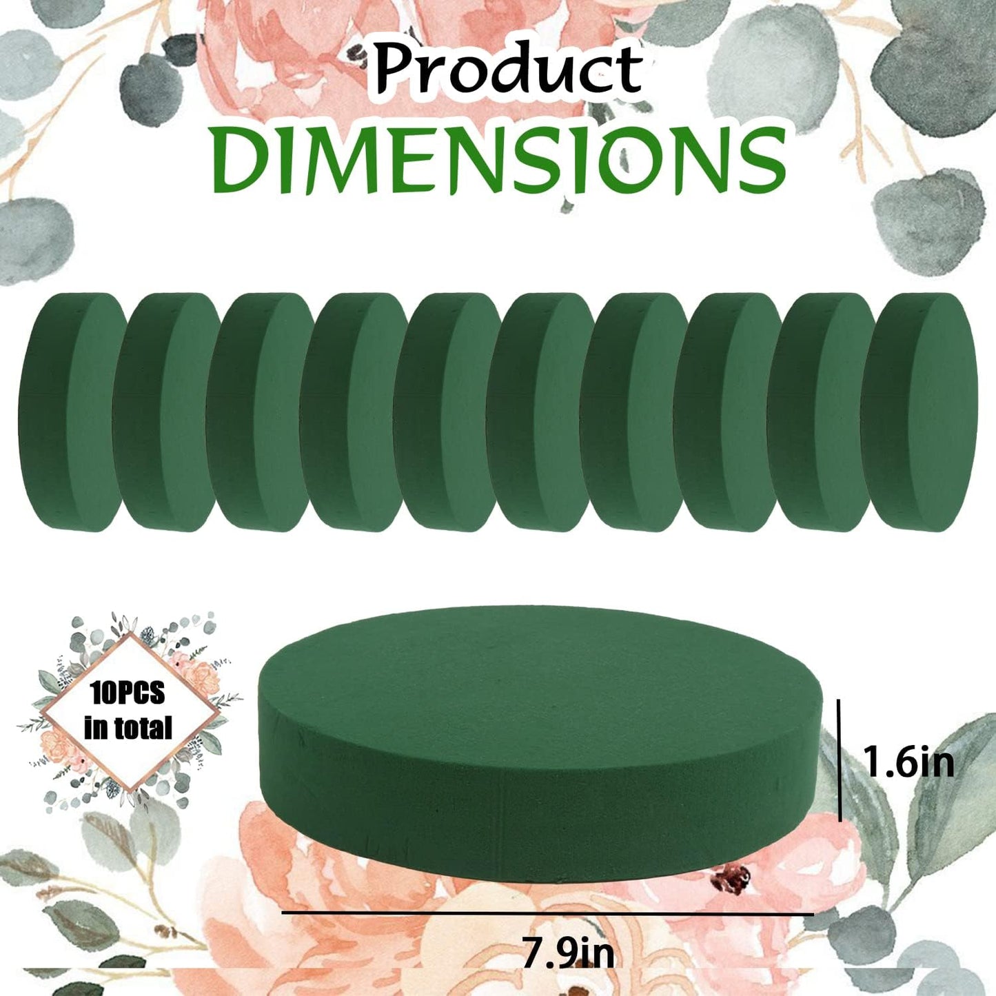 KIMOBER 10PCS 8" Large Round Floral Foam Bricks,Wet Green Foam Blocks for Flower Arrangement,Wedding Decoration