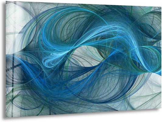 My Photostation.com 43Wx27H'' Blue Energy Abstract Wall Art – Fluid Motion Glass PrintTempered Glass Printing Wall Decor Large Wall Art Wall Hangings
