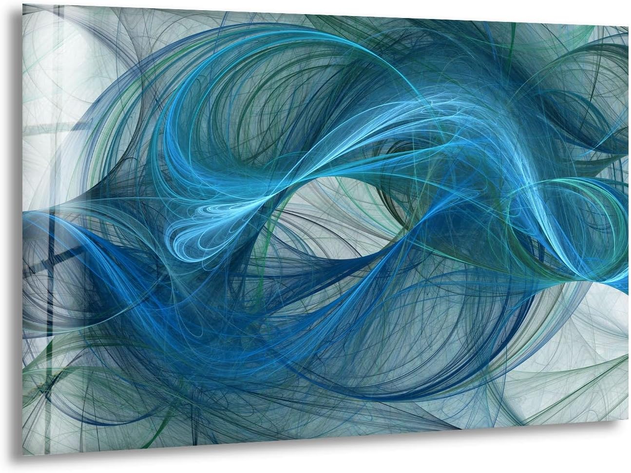 My Photostation.com 60WX40H'' Blue Energy Abstract Wall Art – Fluid Motion Glass PrintTempered Glass Printing Wall Decor Large Wall Art Wall Hangings