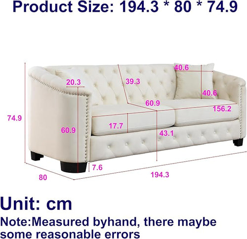 2 Piece Modern Chesterfield Velvet 77" 3-Seater Sofa Set, Upholstered Tufted - Image 2