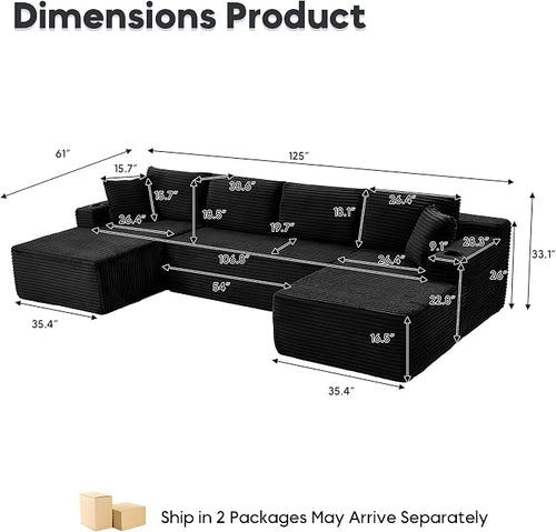 125 Inch Modular Sectional Sofa, Cloud Couch Oversized U Shaped Corduroy Sofa - Image 2
