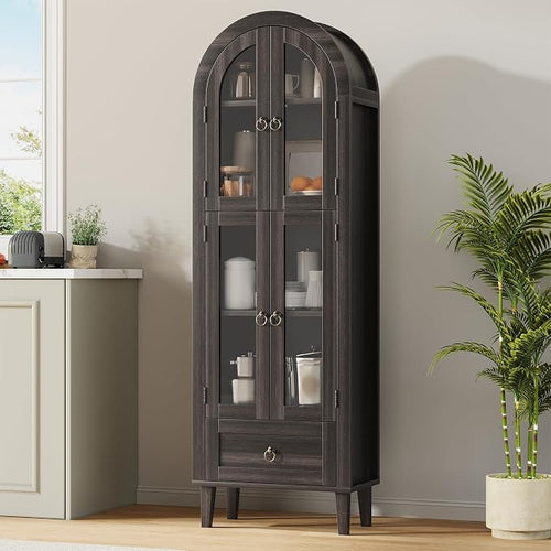 71" Tall Arched Cabinet with Acrylic Door, Modern Curio Arched Bookcase W/Drawer by WelcometoIABIFO