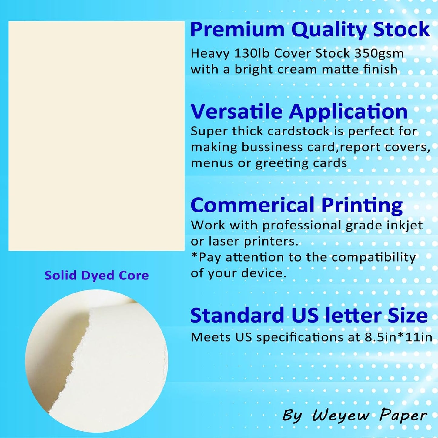 50 Sheets 130lb Cream Cardstock, 8.5" x 11", Premium Heavyweight Card Stock Blank Invitation Paper Greeting Cards DIY Craft Card Making, 130LB Cover 350 GSM