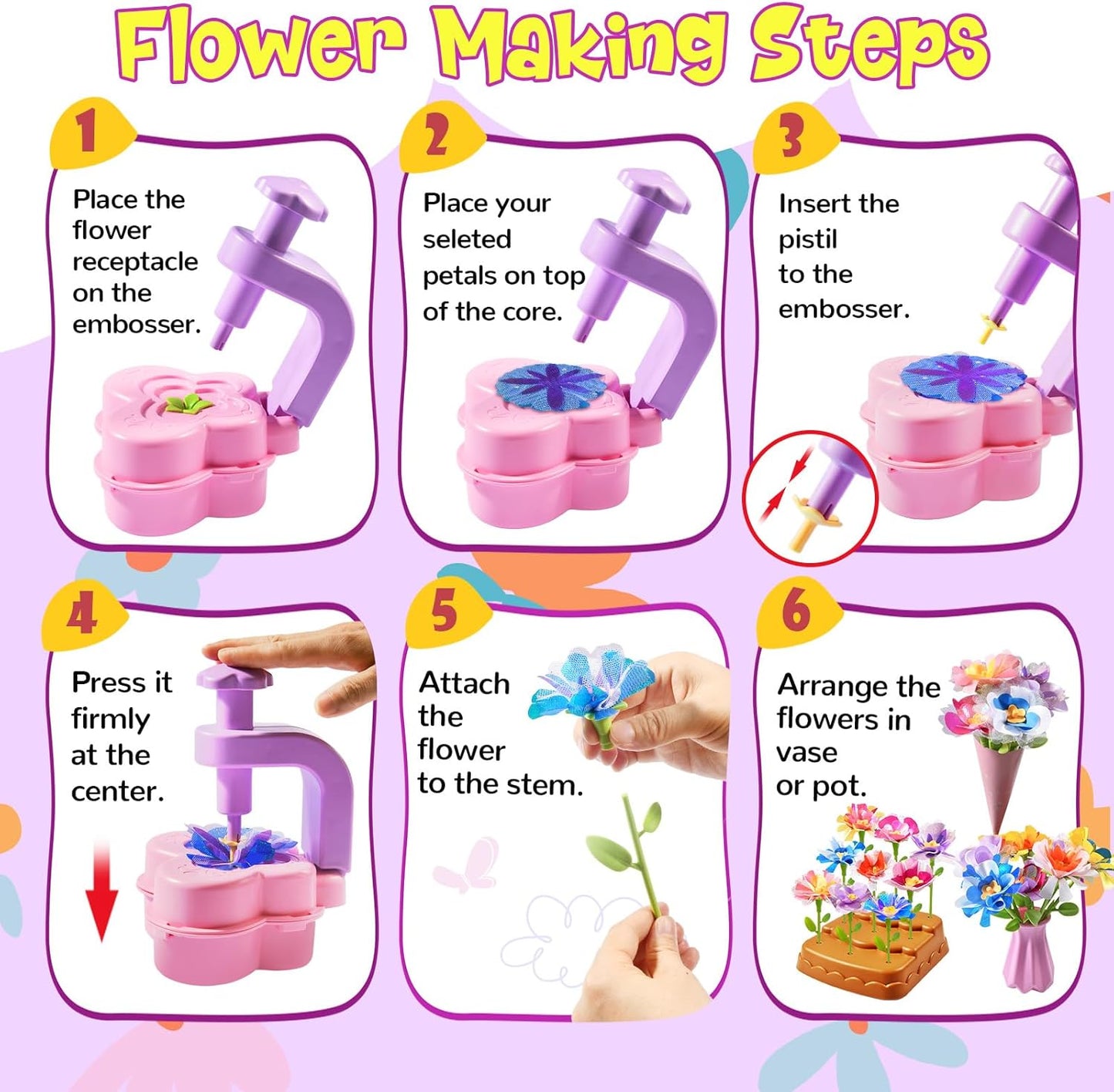 GPPNKC Flower Bouquet Craft Kit DIY Arts and Crafts Toddler Toys Flowers Market Toy Educational Fun DIY Activity Set Birthday Gift for 4 5 6 7 8+ Year Old Girls and Boys