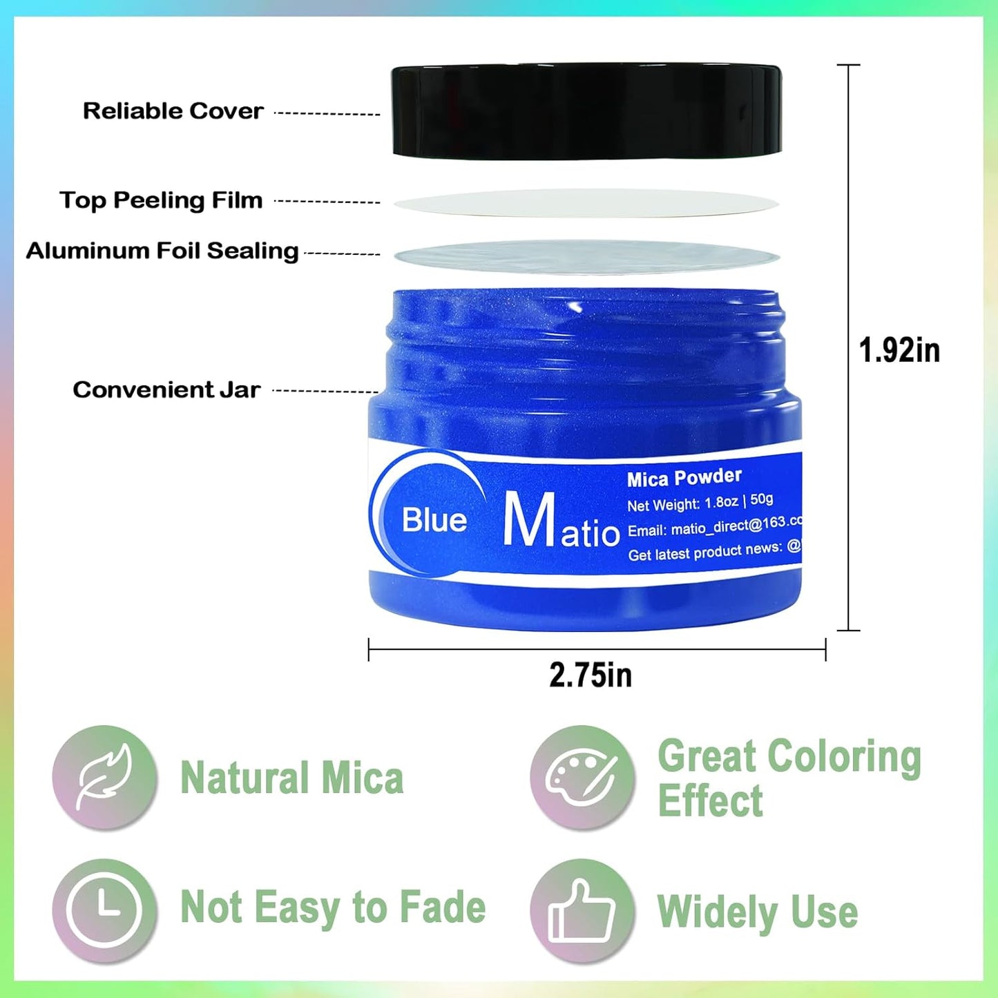 Matio White Mica Powder for Epoxy Resin, 1.8oz/ 50g Pearlescent Effect Mica Powder Natural Color Pigment for Soap Making, Bath Bomb, Candle Dye, Resin Craft, Paint, Nails Art, Jewelry, Slime Pigment