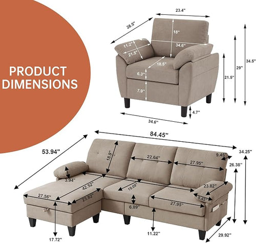 2 Piece Sectional Sofa Set, 3 Seat L Shaped Couches - Image 2