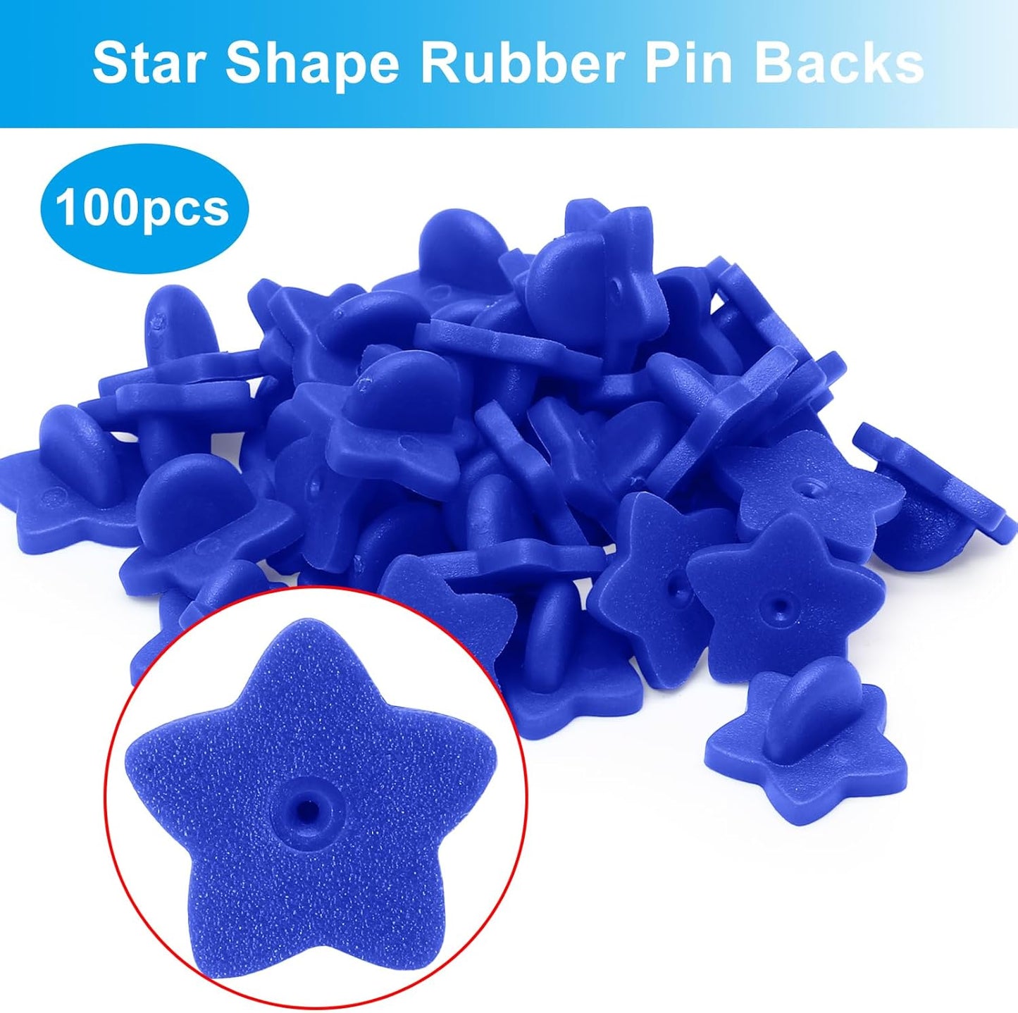 100 Pack Star Shape Rubber Pin Backs, Lapel Pin Backing Locking Pin Keepers, Brooch Holder for Uniform Badge Hat Tie（Dark Blue）